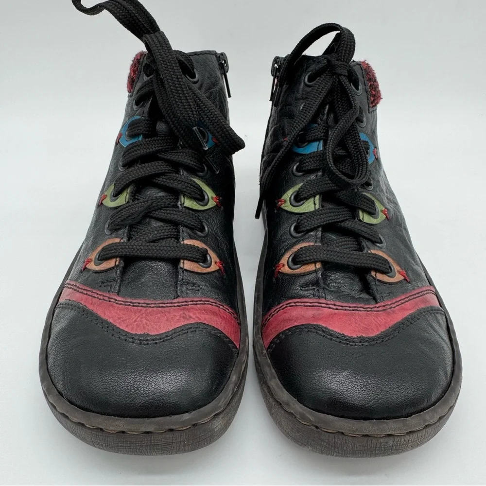 Rieker “Simona 30” Lace Up Leather Ankle Boot Black/Wine/Brandy Size EU 38/US 7 - Picture 3 of 14